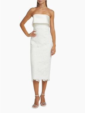 Amsale Lace Strapless Column Midi-Dress